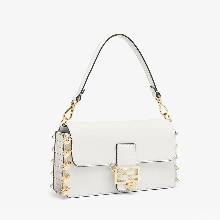 Affordable HOT Pin Medium In Baguette White Calf Fendi with Leather Brooches Fendace Bag 0816